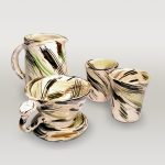 White Green Brush Effect Gold Drip Set