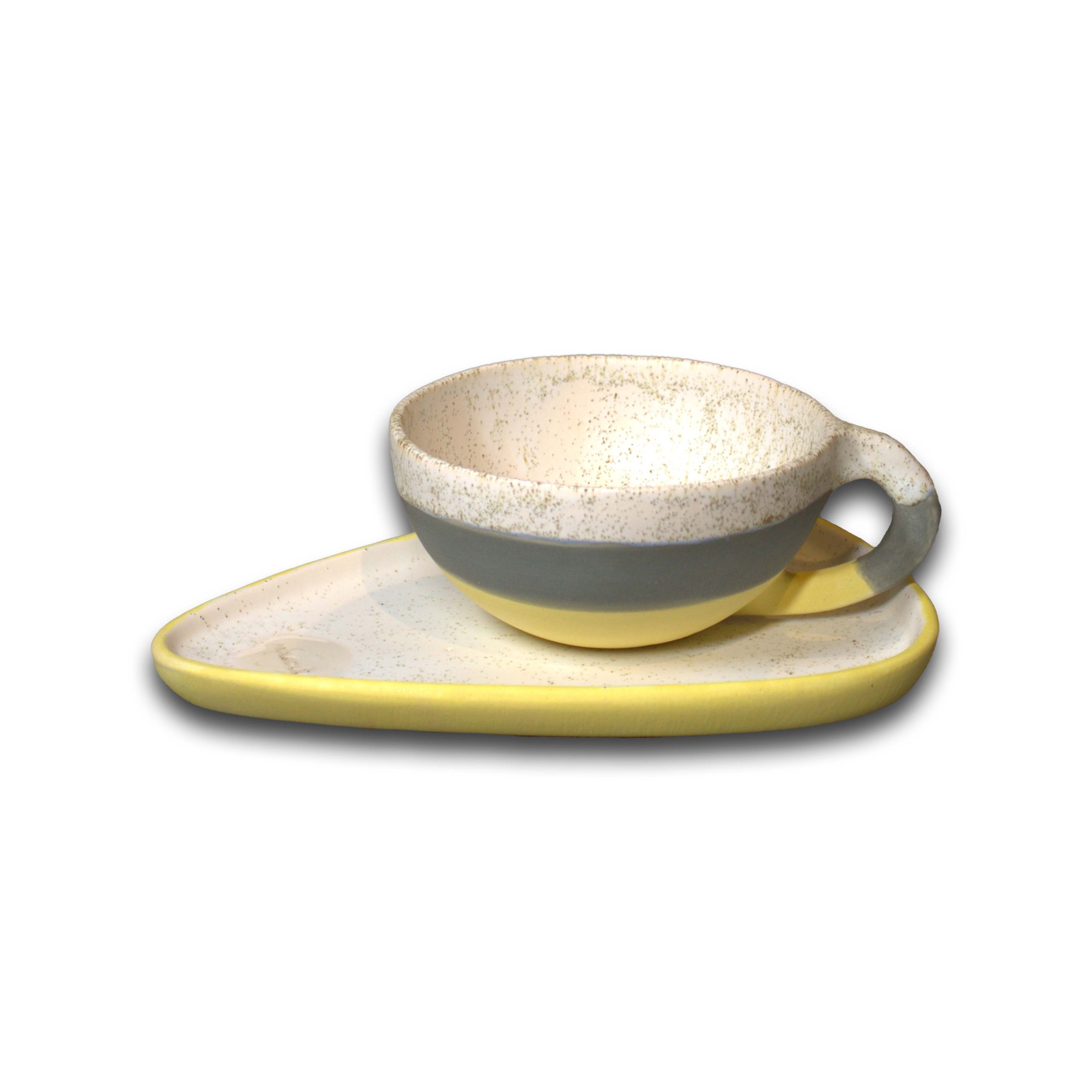 molecule classic latte kulplu Molecule's Classic Yellow Grey Kulplu Latte Takım - Görsel 1